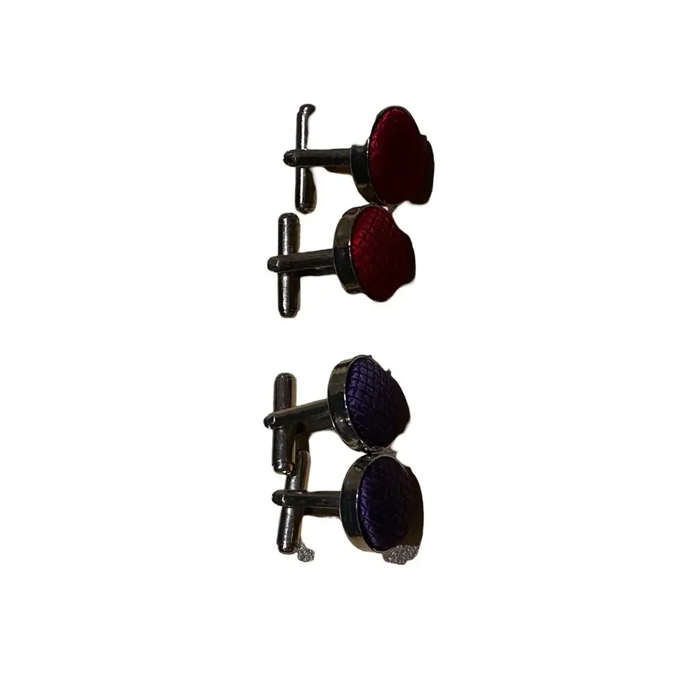 Two Pairs of Fabric Button Cuff Links in Red and Purple